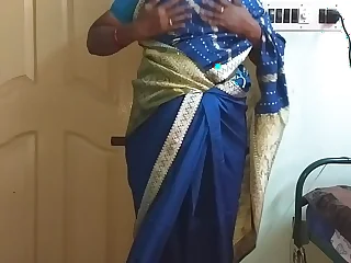 des indian horny Great White Father tamil telugu kannada malayalam hindi wifey vanitha wearing blue unfairly saree  showing fat boobies and shaved pussy press rock fast boobies press nip rubbing pussy onanism
